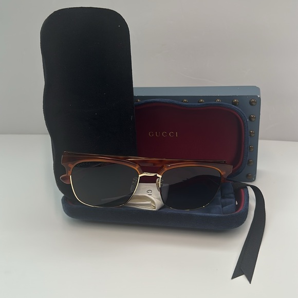 New Authentic Gucci GG0382S Sunglasses Havana/Blue Men Sunglasses - Picture 15 of 17